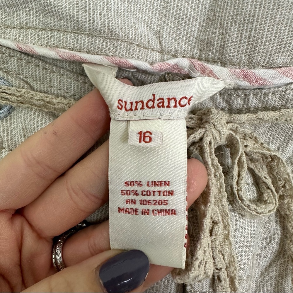 Sundance Linen Cotton Micro Stripe Ribbon Belt Pants - Picture 5 of 7